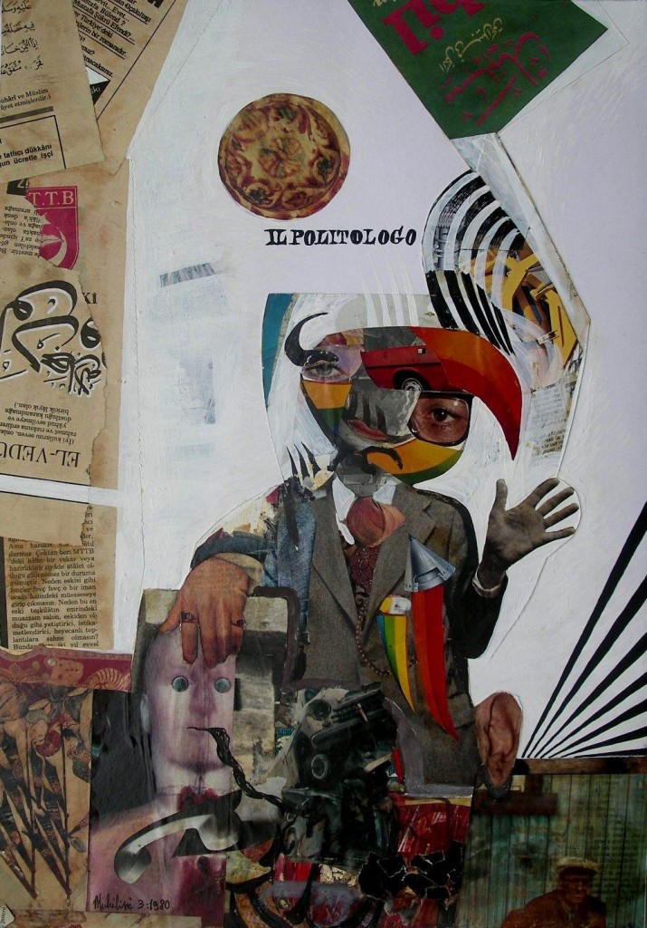 Sergio Michilini, 1980, IL POLITOLOGO, collage cm.49x34