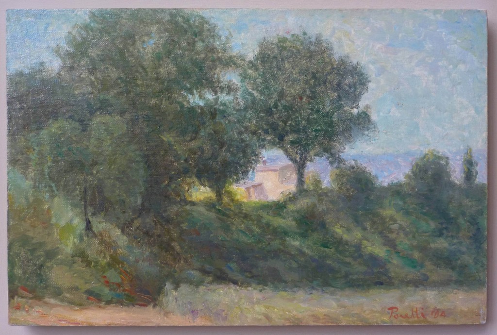 E. Poretti, Casa tra gli alberi campagna a Montepulciano, olio su tela 