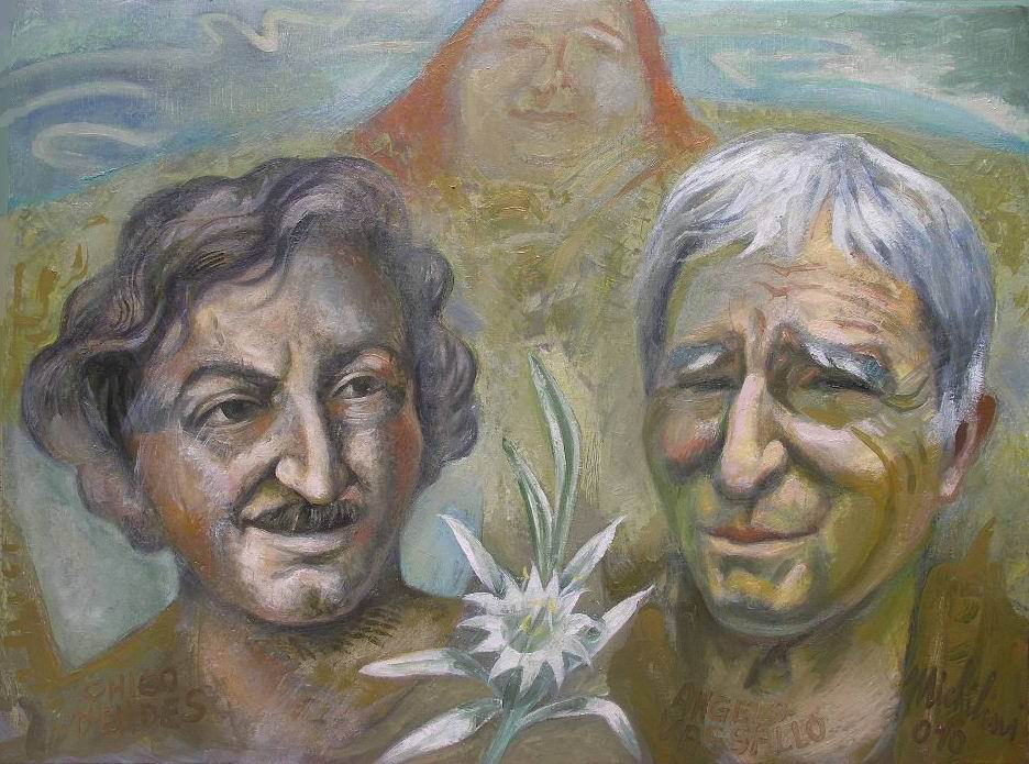 Sergio Michilini, "I MARTIRI CHICO MENDEZ E ANGELO VASSALLO", 2010, olio su tela, cm.60x80