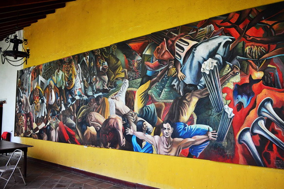 Daniel Pulido " EL GRITO DE JUAN LANAS", 1993, pintura mural en la Biblioteca Municipal de León, 8,40 x 2,40 mts, acrílico sobre paneles de plywood.