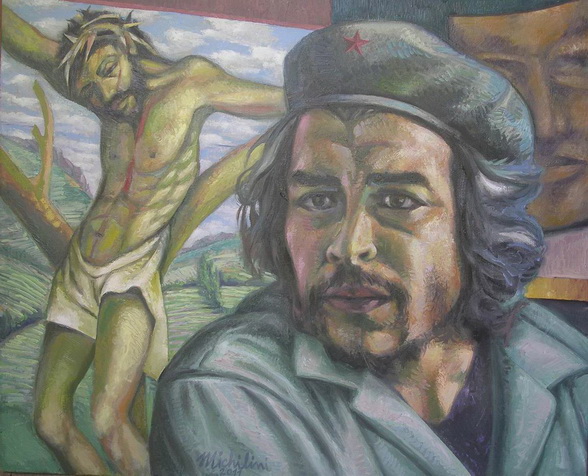 2 -  Sergio Michilini,CHE GUEVARA E CRISTO CROCIFISSO, 2011, olio su tela, cm.65x80