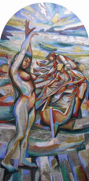Sergio Michilini, SOGNO DELL'ALBA IN PONTA NEGRA, 2001, oleo sobre tela, cm.212x102