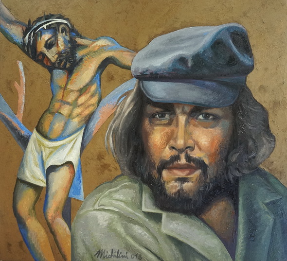 7 -  Sergio Michilini, CRISTO CRUCIFICADO y el CHE GUEVARA EN BOLIVIA n.7, 2015, oleo/tela, cm74x80