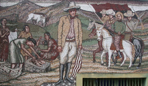 Leonel Cerrato "SANDINO Y EL PEQUEÑO EJERCITO LOCO", 2000, mosaico de piedras naturales nicaraguenses