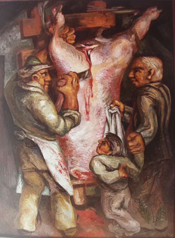 Sergio Michilini, IL MAIALE SQUARTATO, 1979, olio su tela, cm.70x100