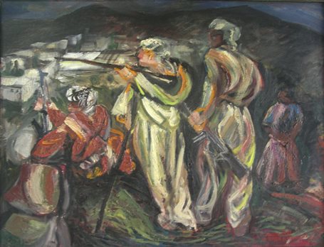 Sergio Michilini, 1979-BOZZETTO PER LA DIFESA DI MAHABAD, olio su tela, cm.80x60 