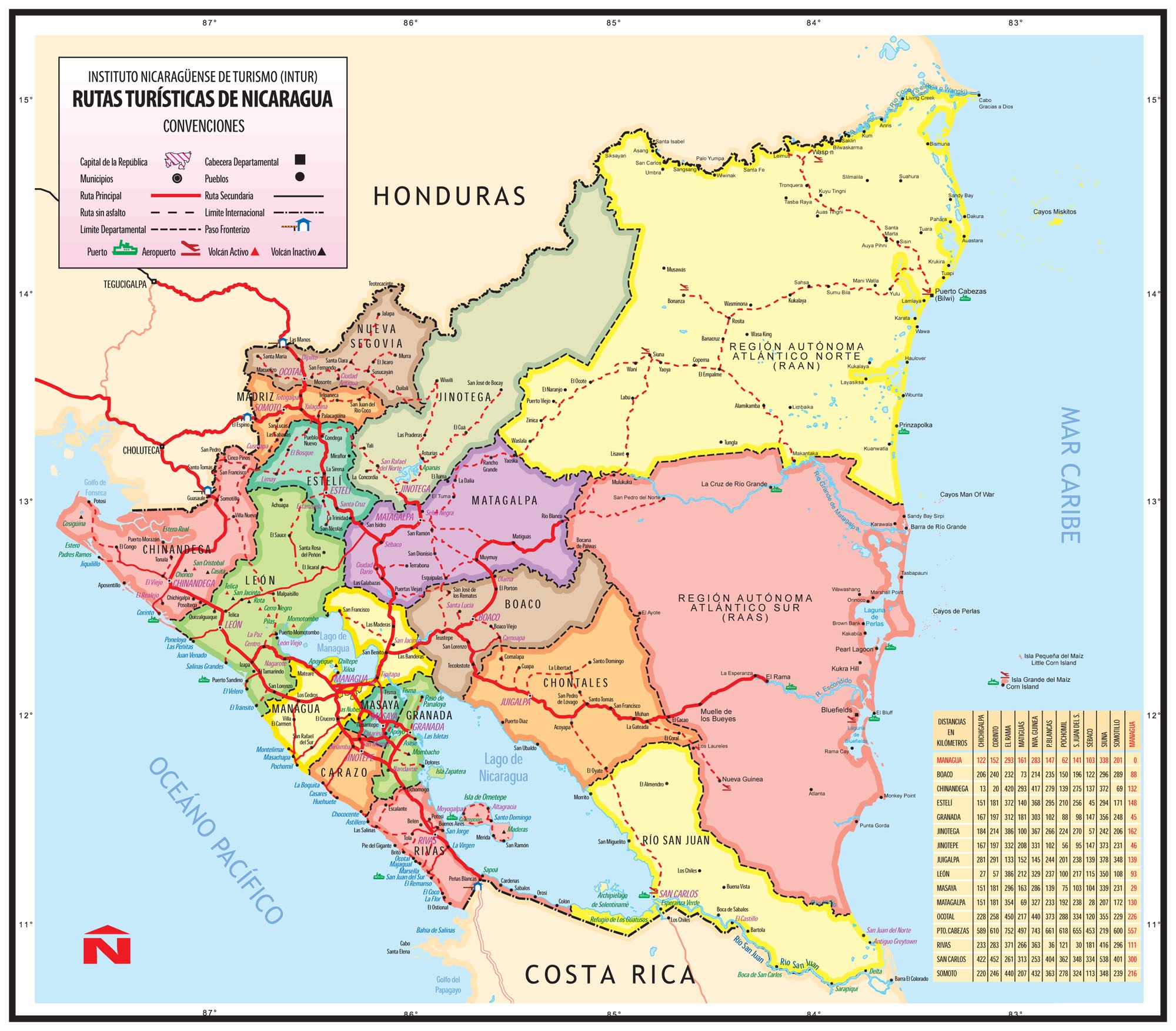 Mapa Rutas Turistica Nicaragua