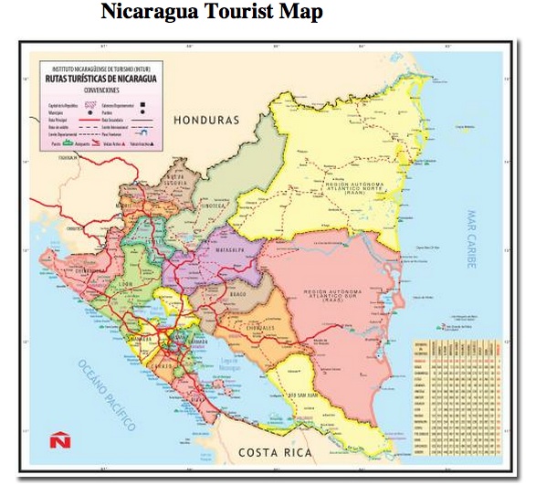 Mapa rutas turistica Nicaragua