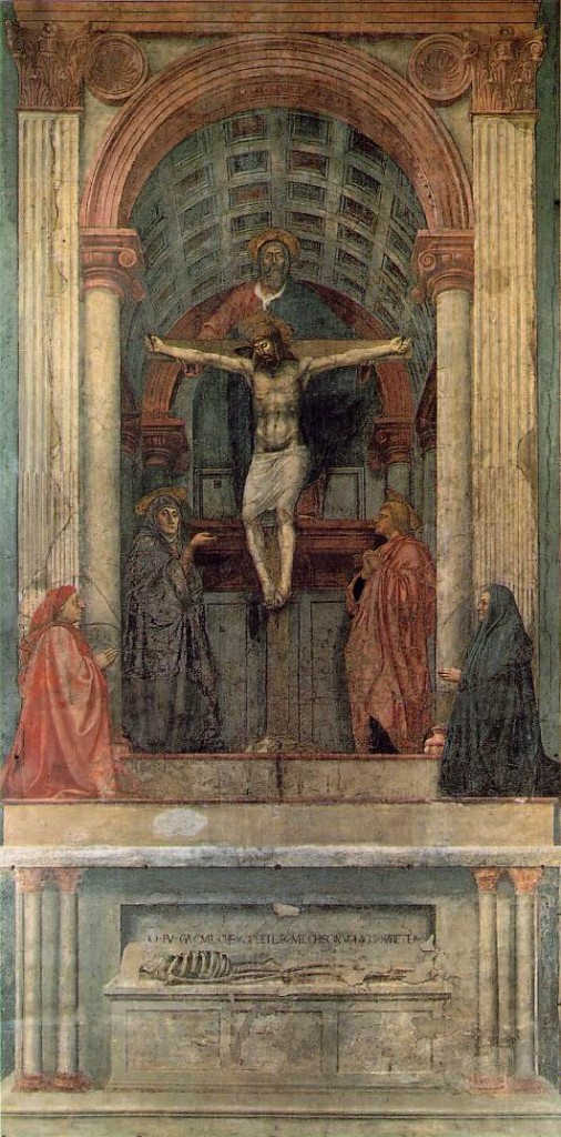 Masaccio: LA TRINITÀ, 1426-28, affresco cm.667x317, Firenze, Chiesa di Santa Maria Novella,