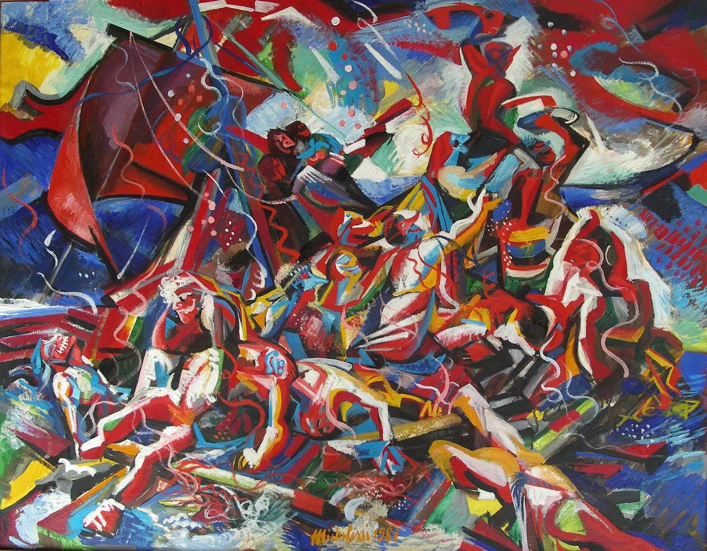Sergio Michilini, LA ZATTERA DELLA MEDUSA ITALIANA, 1981, olio su tela, cm.91x116
