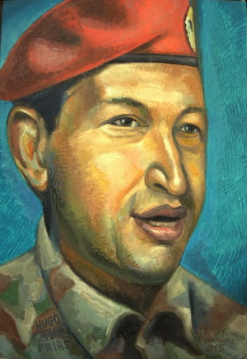 39 - HUGO CHAVEZ JOVEN CON BOINA, 2015, óleo-tela, cm.60×40 $ 3,500 USD