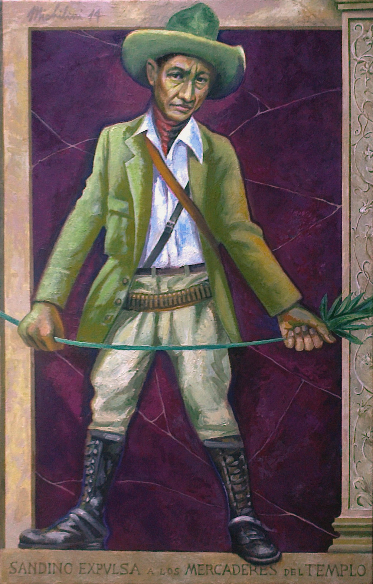 Sergio Michilini, SANDINO EXPULSA A LOS MERCADERES DEL TEMPLO, 2014, oleo sobre tela, cm.110x70