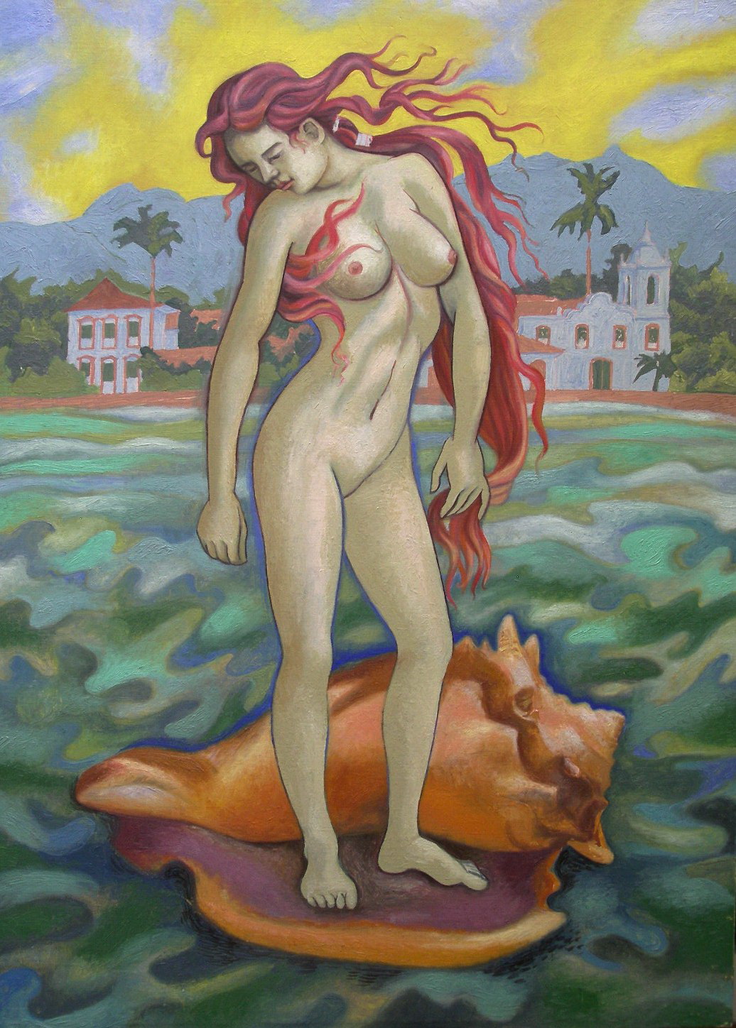 Sergio Michilini,  LA VENERE DI BOTTICELLI A PARATY, 1999, olio su tela,  cm.70x50 