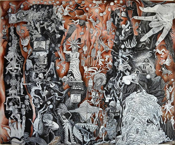 Daniel Pulido, IN GOD WE TRUST, 2015, tecnica mixta sobre lienzo, cm. 206 x168.