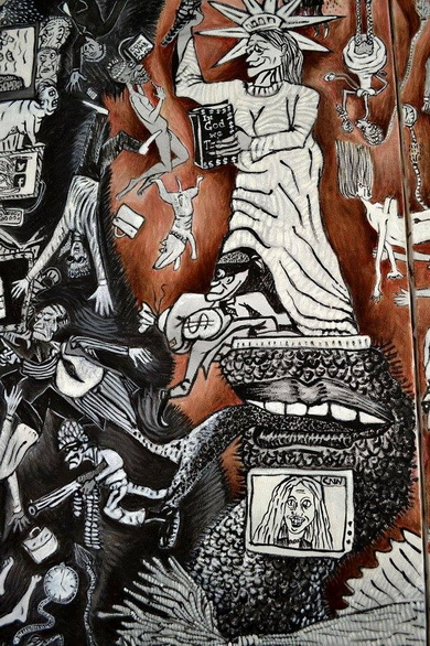 Daniel Pulido, IN GOD WE TRUST, 2015, tecnica mixta sobre lienzo, cm. 206 x168 DETALLE