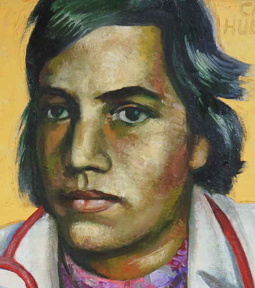 Sergio Michilini, RETRATO DE CARLOS ROBERTO HUEMBES RAMIREZ CON FONDO DORADO, 2014, óleo sobre tela, cm.70×70 DETALLE