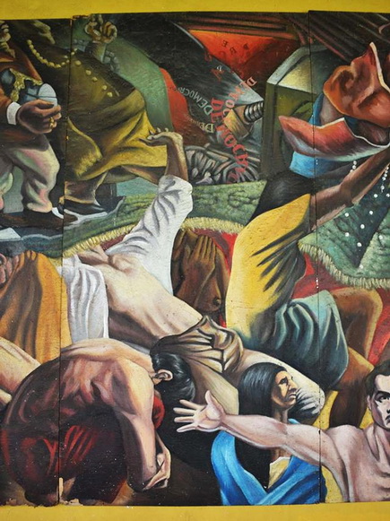 Daniel Pulido " EL GRITO DE JUAN LANAS", 1993, pintura mural en la Biblioteca Municipal de León, 8,40 x 2,40 mts, acrílico sobre paneles de plywood. DETALLE