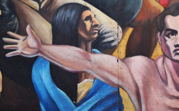 Daniel Pulido " EL GRITO DE JUAN LANAS", 1993, pintura mural en la Biblioteca Municipal de León, 8,40 x 2,40 mts, acrílico sobre paneles de plywood. DETALLE