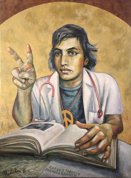 Sergio Michilini, “Carlos Roberto Huembés Ramírez con fondo dorado”, 2016, óleo sobre tela, cm.97×70